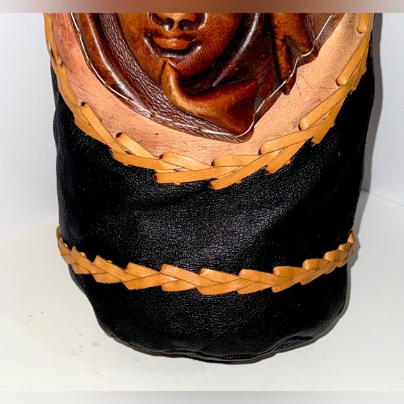 Vintage Rare Handmade African Leather 3D Mask Tubular Lined Backpack 1 Of A Kind main image 9